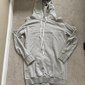 Cold Shoulder Long Hooded Sweatshirt - Women's
